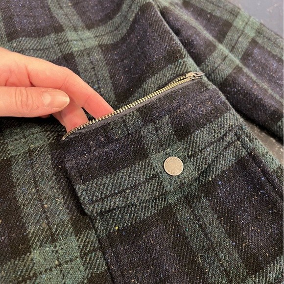 Blackwatch Plaid Wool Blend Snapfront Jacket Blazer Sz Small Stand Collar - Picture 7 of 16